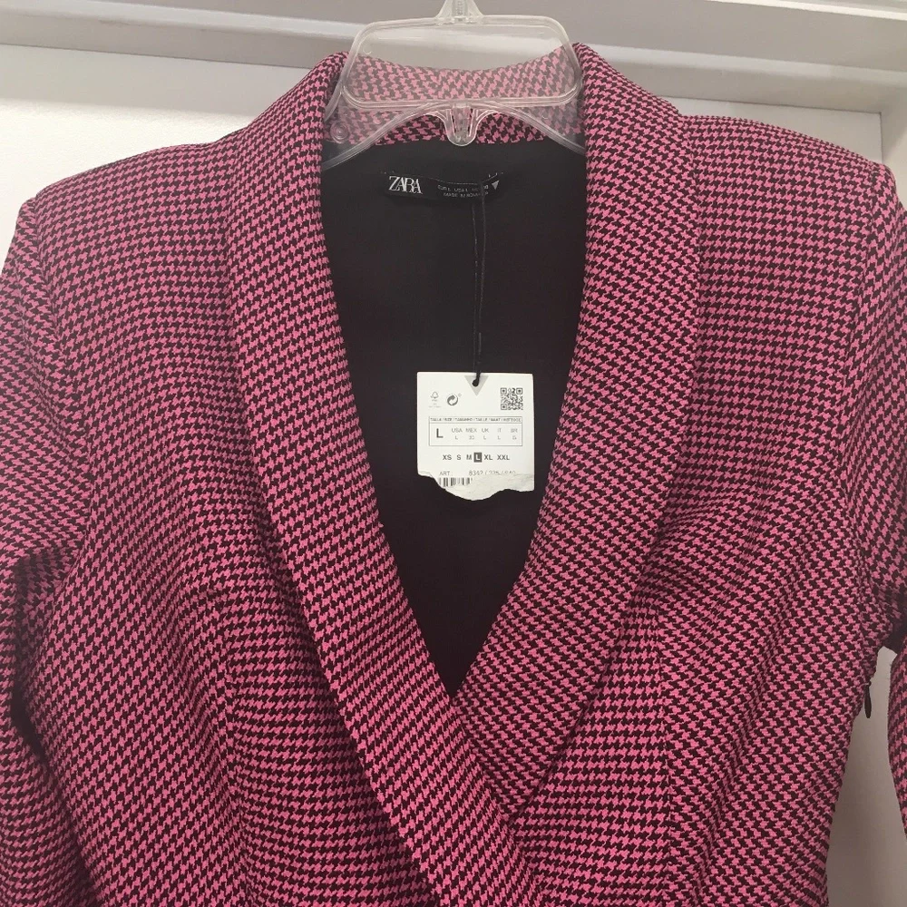 NWT Zara Pink Black Houndstooth Blazer Dress Bloggers Fav - Picture 4 of 12